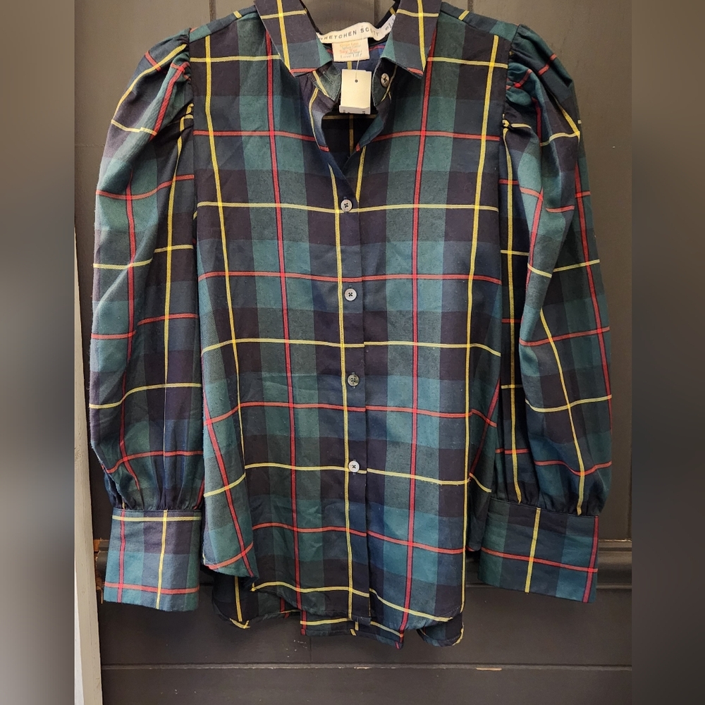Gretchen Scott Long Sleeve Green Plaid Top